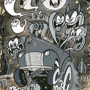 HAUNT ROD Classic Cartoon Art Print | Vintage Cartoon Art | Hotrod Art | Monster Art | Lowbrow Art Pop Surrealism | 12x18 Unframed or Framed