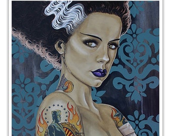 BRIDE INK Bride of Frankenstein Art Print | Classic Horror Art | Vintage Monster Wall Décor | Horror Collector | 12x18 Unframed or Framed