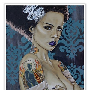 BRIDE INK Bride of Frankenstein Art Print | Classic Horror Art | Vintage Monster Wall Décor | Horror Collector | 12x18 Unframed or Framed