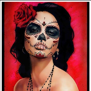ISABELLA MUERTA Jour des Morts Impression d&#39;art | Art mural mexicain | Décoration Dia de los Muertos | Art à l&#39;aérographe | 12 x 18 sans cadre ou encadré