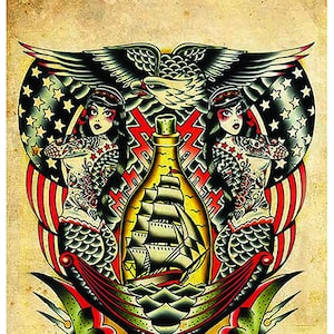 SAFE JOURNEY Traditional Tattoo Art Print | Americana Tattoo Art | Vintage Tattoo Wall Décor | Tattoo Collector | 12x18 Unframed or Framed