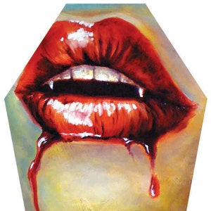 VAMPIRE LIPS Stampa su tela a forma di bara larga 36 x 17 pollici