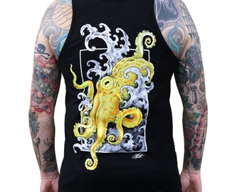 CRAWL Men's Graphic Tank Top Tattoo Art Tee, Octopus Graphic Tee, Tattoo Tees, Mens Graphic Tank Top, Japanese Tattoo Tee Art by Clark North