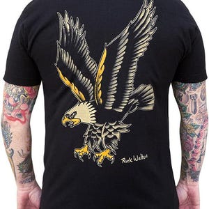 EAGLE Men&#39;s Graphic Tee | Mens Traditional Tattoo Tee | Mens Tattoo Art TShirt, Mens Graphic Tees, Art by Rick Walters, Tattoo Art Eagle Tee