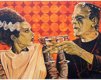 MADE For EACH OTHER Frankenstein & Bride of Frankenstein Art Print | Horror Art | Monster Art | Horror Collector | 12x18 Unframed or Framed