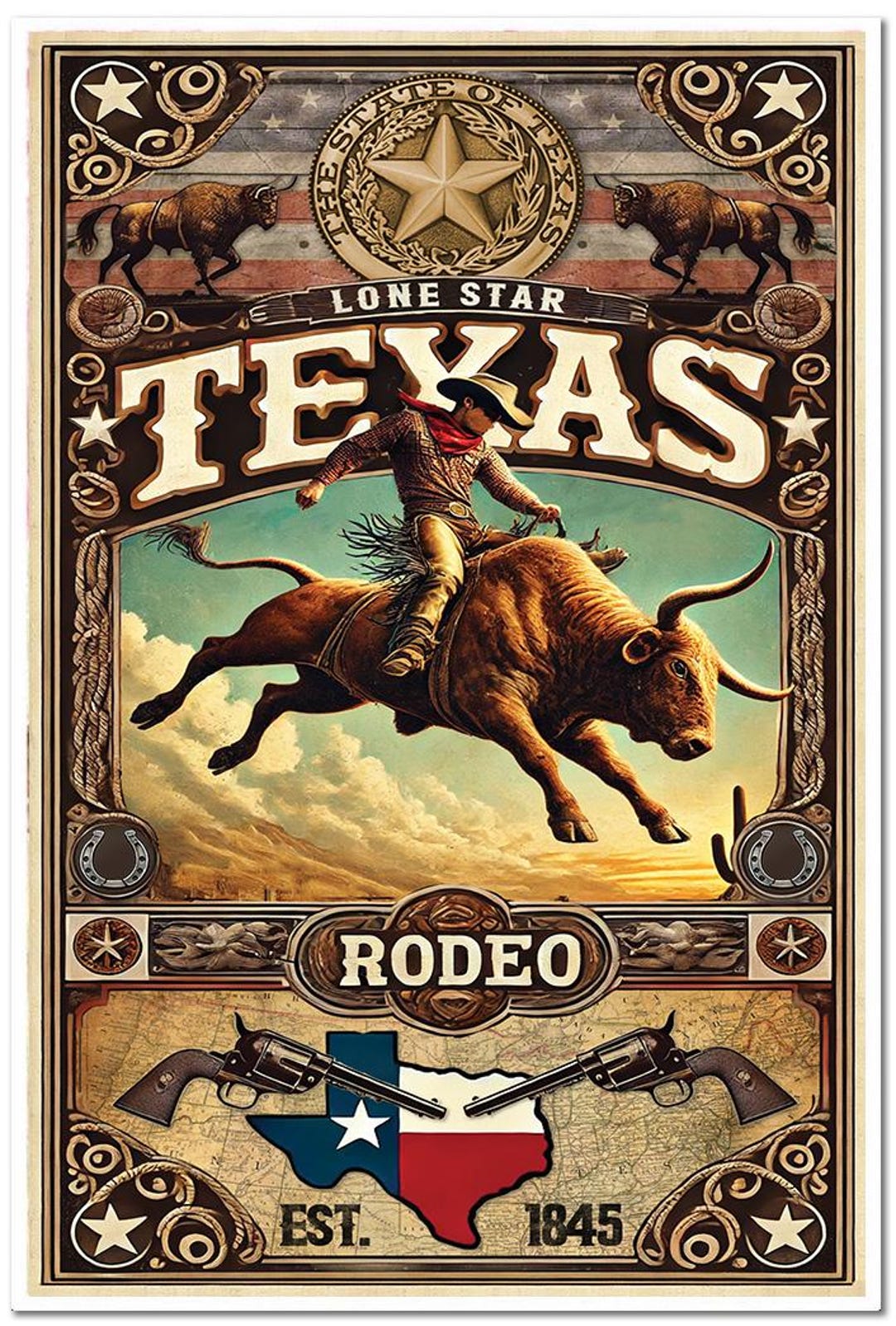 TEXAS RODEO POSTER Art Print | Western Wall Art | Cowboy Western Wall ...