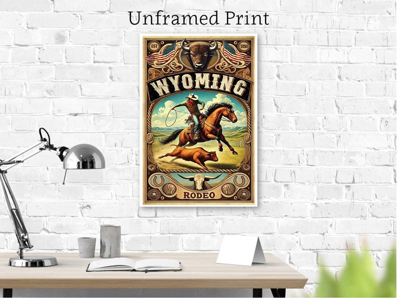 WYOMING RODEO POSTER Art Print | Western Wall Art | Cowboy Western Wall ...