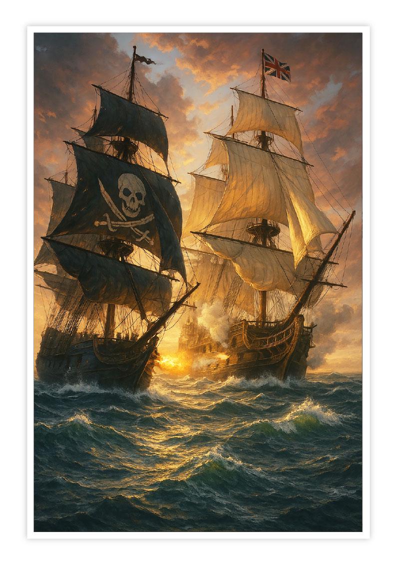 SEA BATTLE Fantasy Art Print | Pirate Ship Art | Spanish Galleon