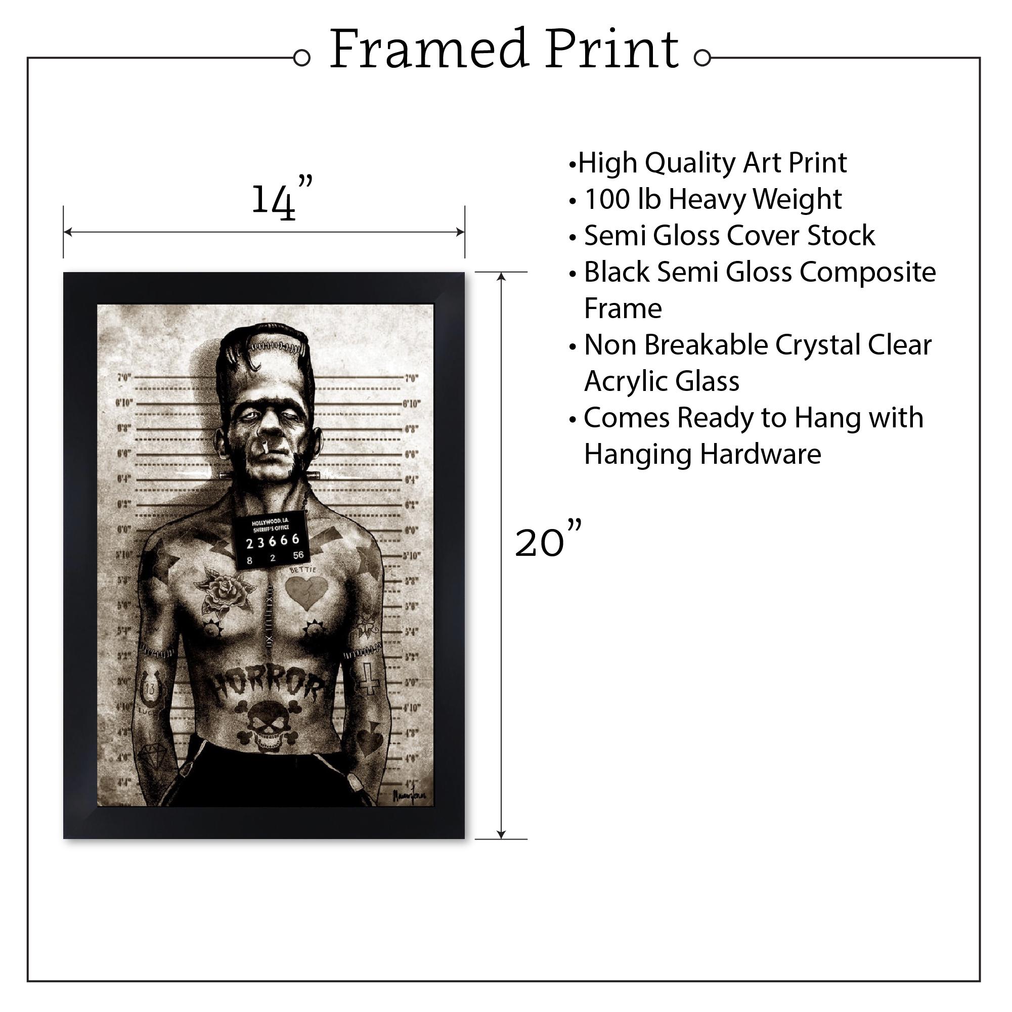 FRANKY MUGSHOT Frankenstein Framed Art Print | Horror Art | Street