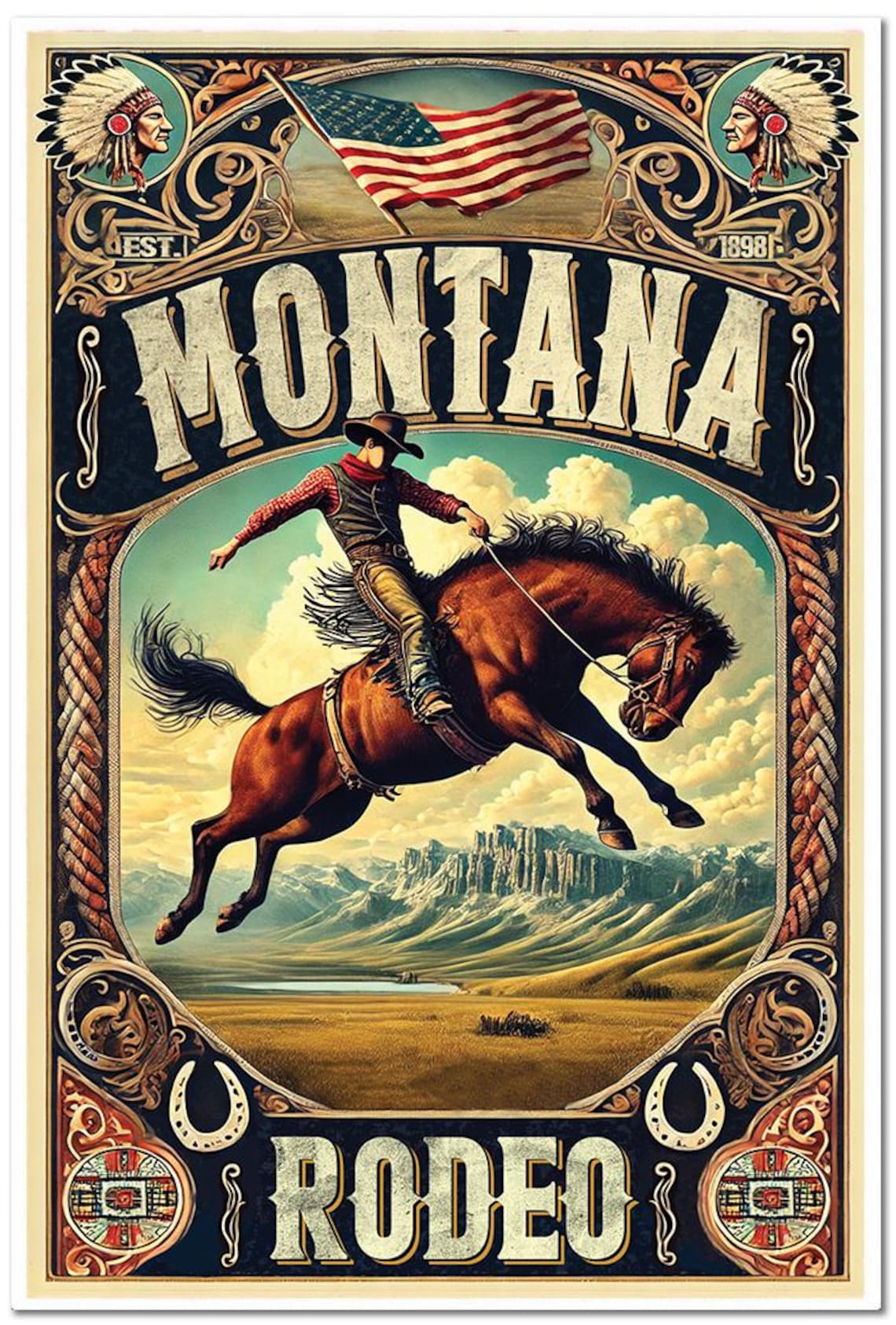 MONTANA RODEO POSTER Art Print | Western Wall Art | Cowboy Western Wall ...