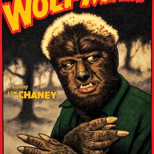 Konsttryck av filmen WOLF MAN-filmen | Väggdekoration av filmen Wolfman | Vintage skräckfilmsaffisch | Skräcksamlare | 12x18 oramad eller inramad