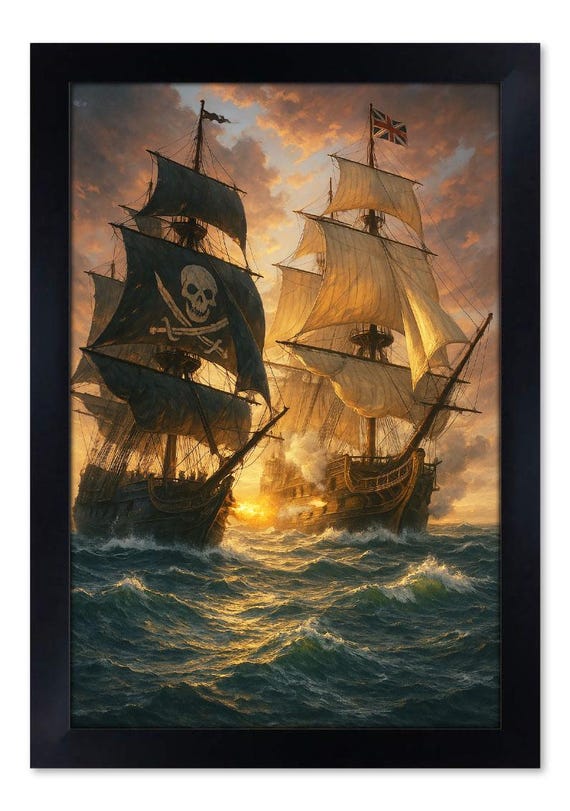 SEA BATTLE Fantasy Art Print | Pirate Ship Art | Spanish Galleon