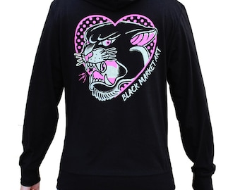 PINK PANTHER Girls Graphic Zip Hoodie | Girl Power Hoody | Womens Hoodies | Traditional Tattoo Art Hoodie | Girls Graphic Hoodies Great Gift