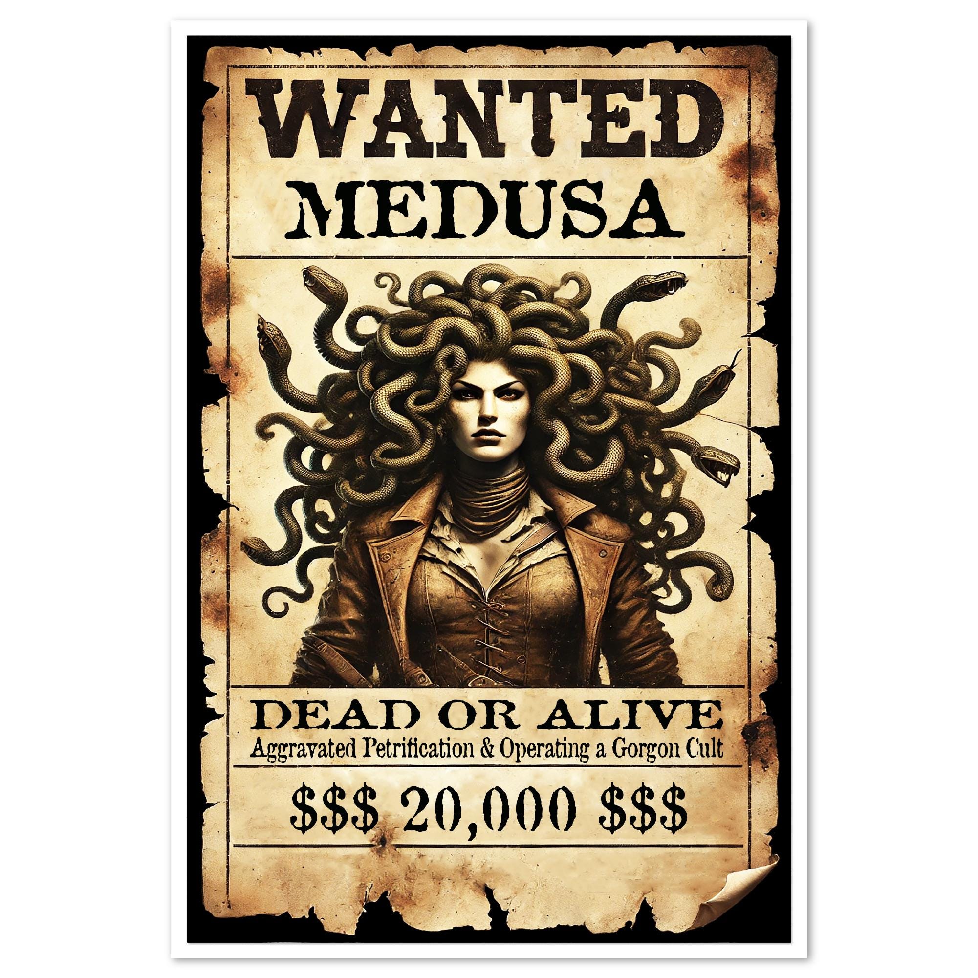 Medusaページ MEDUSA WANTED Poster Art Print | Classic Horror Art | Monster Art