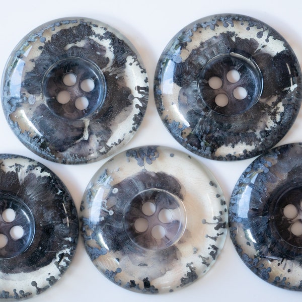 Unique Art Resin Buttons - Clear, Black and Silver (5 buttons)