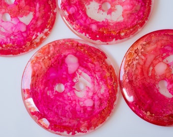 Unique Art Resin Buttons - 5cm Round - pink, orange and white (4 buttons)