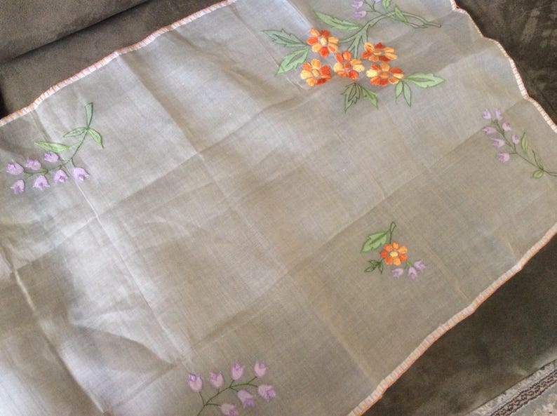 Organdy table runner or dresser scarf with embroideried Etsy