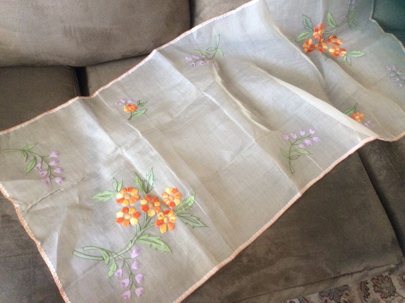 Organdy table runner or dresser scarf with embroideried Etsy