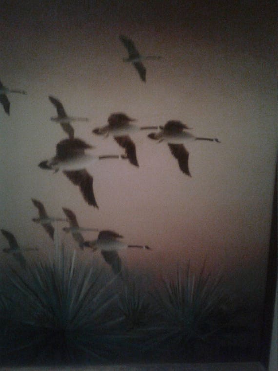 Vintage Ol Auf Leinwand Fliegende Ganse Signiert Nemeyer Etsy
