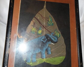 Vintage Elephant Painting on Leaf