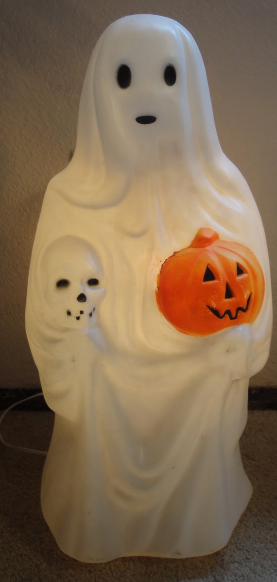 Vintage Lighted Ghost Holding Pumpkin and Skull/Plastic | Etsy