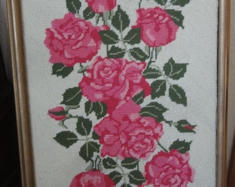 Vintage Pink Roses Needlepoint