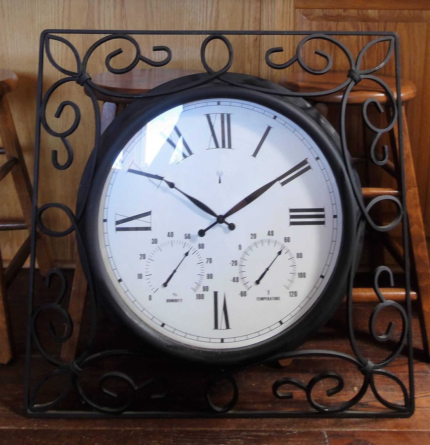 Large Wrought Iron Wall Clock/ Thermomer/Barometer/Heavy Etsy