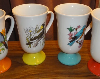 Set of 4 1950's Pedestal Bird Mugs by Santei/Japan
