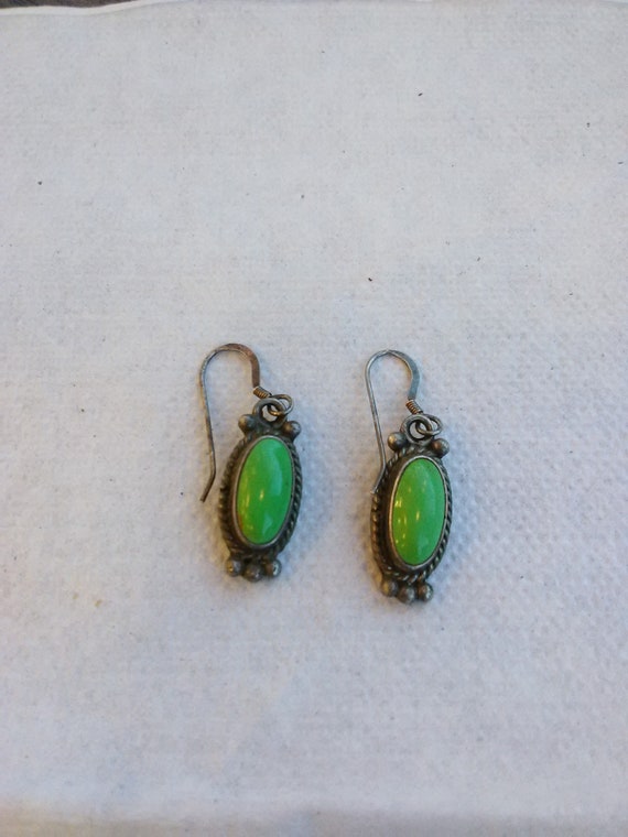 Sterling Silver Earrings With Green Stone