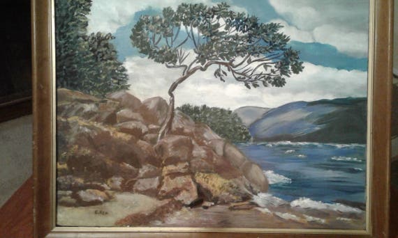 Vintage Ol Landschaft Auf Leinwand Signiert C Rea Ozean Etsy