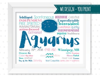 Aquarius Astrology, Zodiac Art Design, Aquarius Wall Art, Horoscope Star Sign, Aquarius Birthday Gift Personalized Aquarius Gift Zodiac Gift