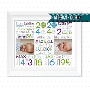 Baby Birth Stats Sign, Twin Baby Birth Stats Wall Art, Baby Birth Stats Print, Twin Baby Birth Stats, Unique Baby Gift Personalized Twins