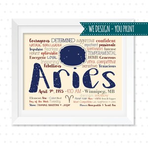 Aries Astrology Zodiac Gift for Aries Zodiac Design Personalized Horoscope Star Sign Constellation Astrology Gift Birthday Gift for Aries