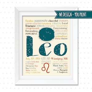Leo Astrology, Zodiac Art Design, Leo Wall Art, Horoscope Star Sign, Gift for Leo Birthday Gift Personalized Leo Gift Zodiac Gift