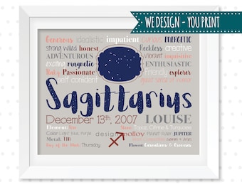 Sagittarius Astrology Print Zodiac Print Star Sign Horoscope Print Zodiac Art Sagittarius Gift December Birthday Personalized