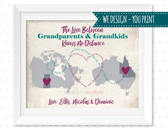 Printable Grandparent Gift - Grandparent Map Gift - Long Distance Map - Personalized Family Map - Long Distance Love - Gift from Grandchild