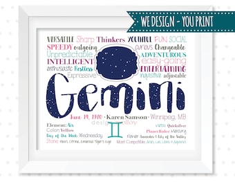 Gemini Astrology, Zodiac Art, Gemini Wall Art, Horoscope Star Sign, Gift for Gemini Birthday Gift Personalized Gemini Gift Zodiac Gift