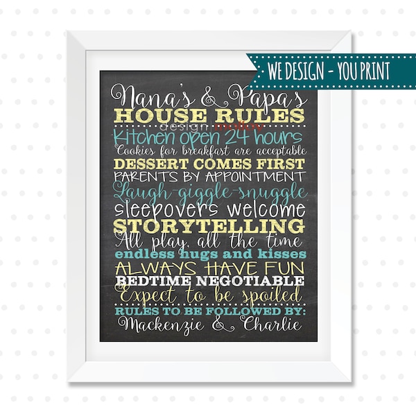 Regalo personalizado para abuelos, Regalo para abuelos, Signo de reglas de la casa de los abuelos, Reglas para abuelos digital, Póster de reglas para abuelos