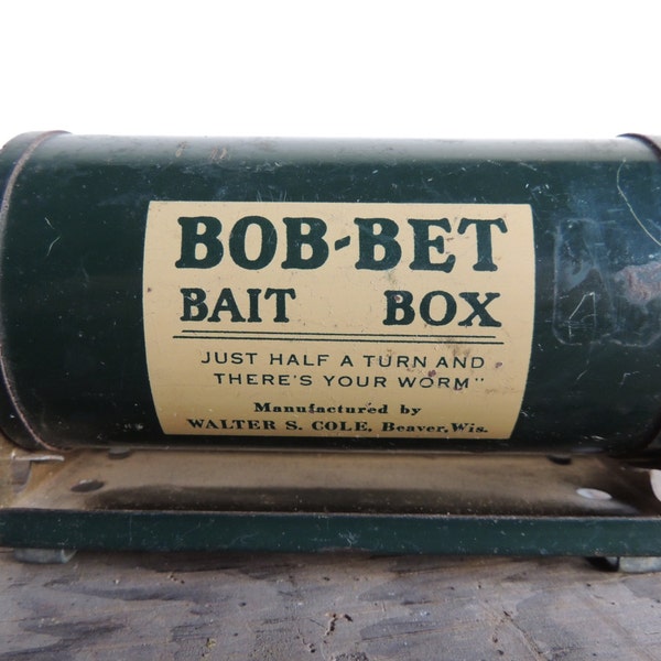 Bob Bet Bait Box, vintage fishing gear, vintage fishing equipment, worm holder, cabin rustic lodge decor