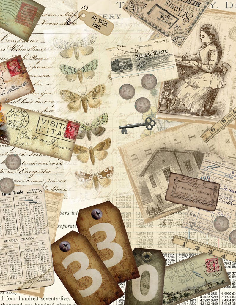 10 PAGES Junk Journal Printable Bundle, Vintage Ephemera (digital ...