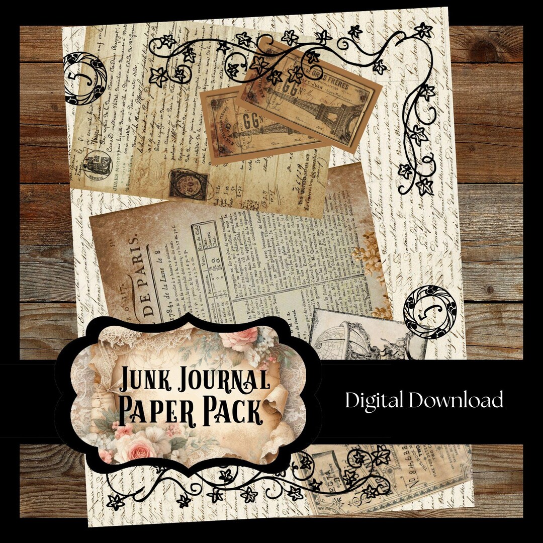 10 PAGES Junk Journal Printable Bundle, Vintage Ephemera (digital ...