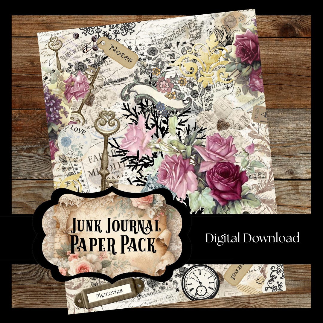 10 PAGES Junk Journal Printable Bundle, Vintage Ephemera (digital ...