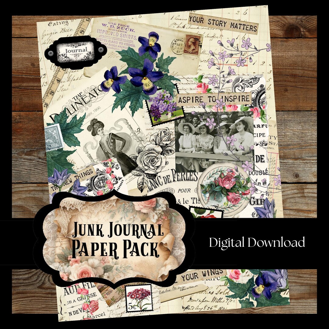 10 PAGES Junk Journal Printable Bundle, Vintage Ephemera (digital ...
