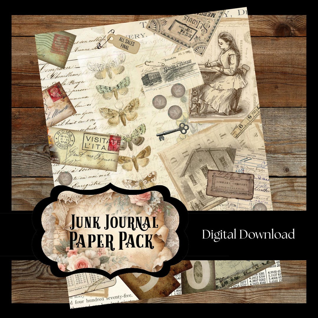 10 PAGES Junk Journal Printable Bundle, Vintage Ephemera (digital ...