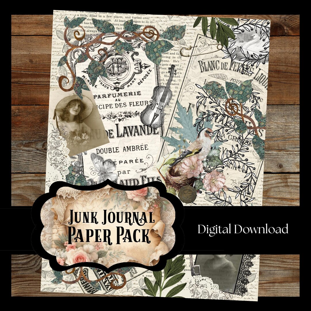 10 PAGES Junk Journal Printable Bundle, Vintage Ephemera (digital ...