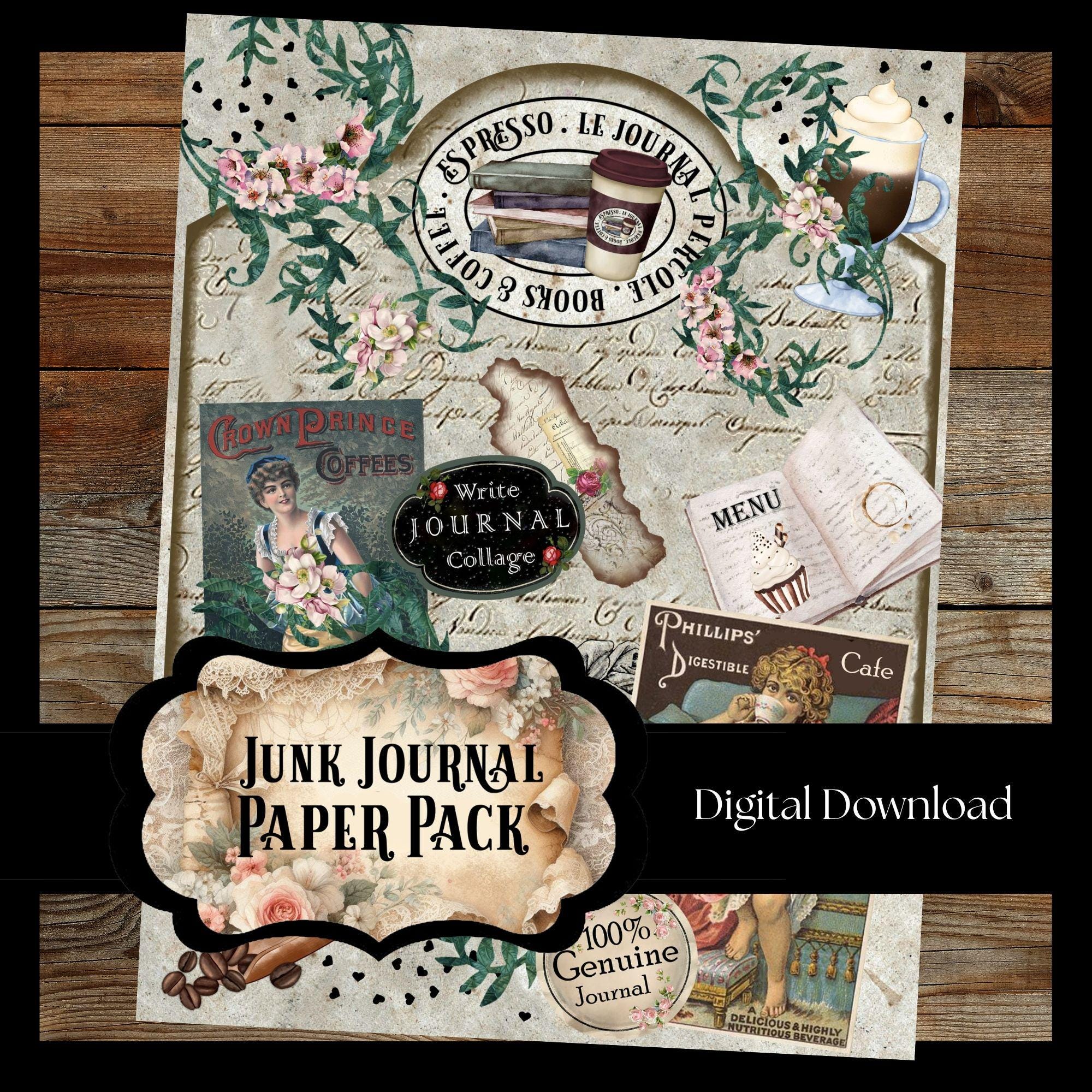 10 PAGES Junk Journal Printable Bundle, Vintage Ephemera (digital ...