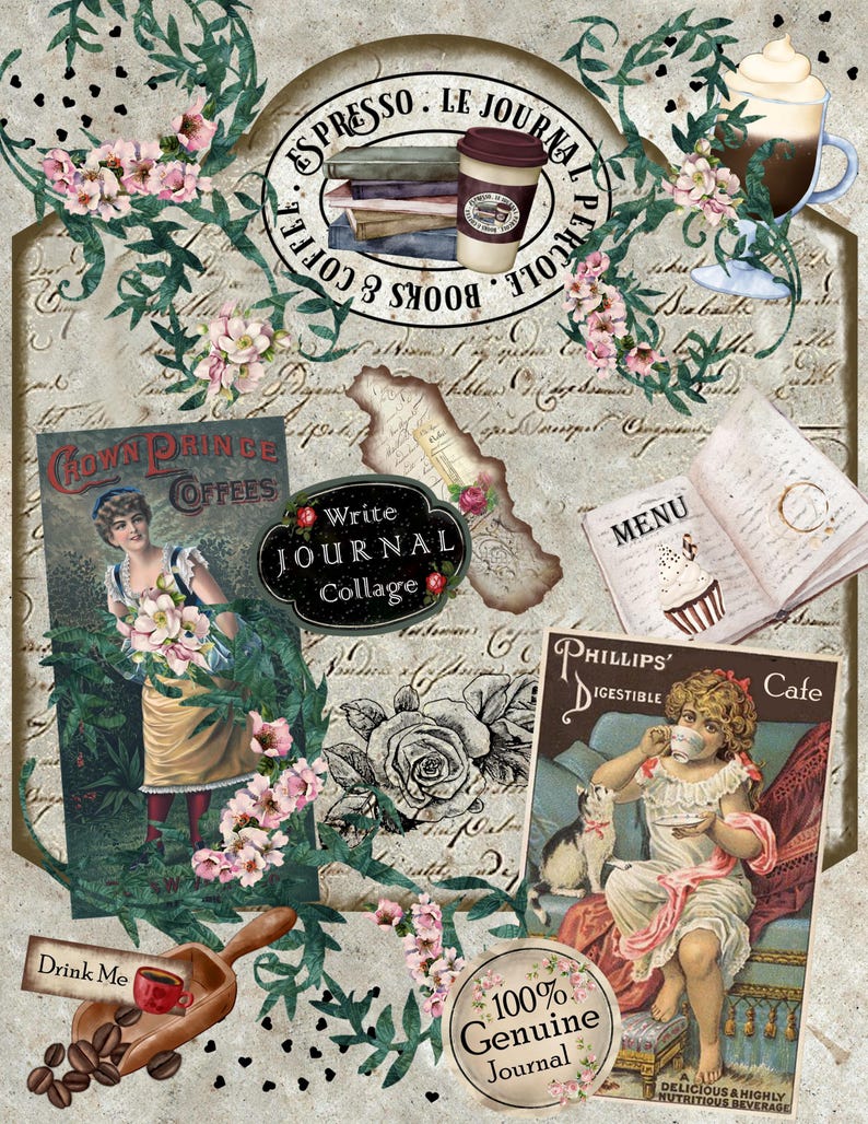 10 PAGES Junk Journal Printable Bundle, Vintage Ephemera (digital ...