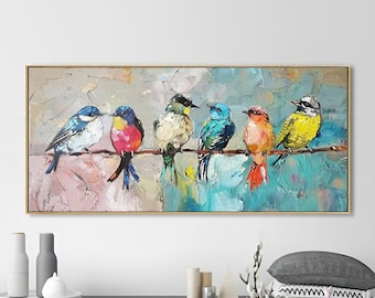 DUTY-FREE!  Colorful Birds on Branch Oil Painting, Sunshine Chirping Birds, Abstract 3D Textured Art for Living Room and Entryway