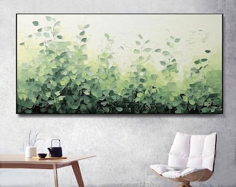 DUTY-FREE!  Hand-Painted Oil Painting, Green Plant Vines, Fresh Style Wall Art for Living Room, Entryway, Dining Room
