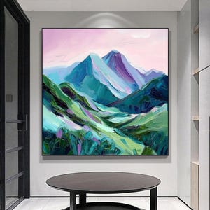 DUTY-FREE!  Hand-painted abstract Oil Painting, Green Mountain Art, Modern Minimalist Wall Decor for Living Room, Entryway, Dining Room